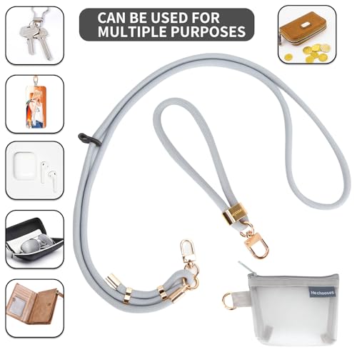 HOTEMIA Phone Lanyard and Wrist Straps, Adjustable Cell Phone Lanyard Crossbody with Detachable Wallet, 8mm Thick iPhone Lanyard for Around the Neck (Grey+Wallet) - color: Grey+wallet