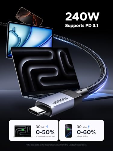 UGREEN 240W USB C to USB C Cable for Thunderbolt 4/3, USB4 40Gbps, 3.3ft - size: 3.3FT