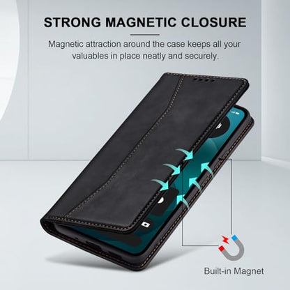 Jasonyu Flip Wallet Case for Nothing Phone 4a Pro 5G,Black | PU Leather Magnetic Folio Cover,with Card Holder,Kickstand,TPU Shockproof,Durable,Protective Phone Case - color: Black, size: Nothing Phone 4a Pro