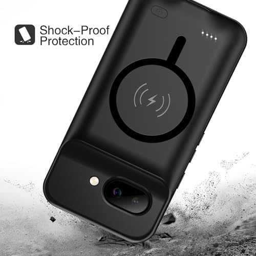 Battery Case for Pixel 9a, Upgraded 10000mAh Battery Pack Rechargeable Charger Case with Wireless Charging Compatible for Pixel 9a(6.3 inch) External Charging Cover(Black) - size: Pixel 9a