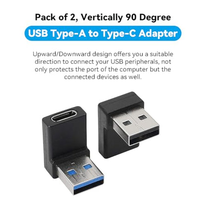 Right Angle USB A to C Adapter 90 Degree USB to USB-C Converter 2-Pack