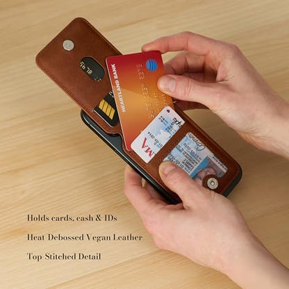 Christian Art Gifts Magnetic Phone Wallet, Stand Firm Bible Verse, Honey Brown Faux Leather, MagSafe Wallet Stand, Snap Closure, 3.9" x 2.5" - color: Brown Snap Closure/Stand Firm