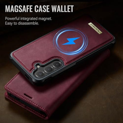 for Samsung Galaxy S25 Plus 2in1 Detachable Wallet Case, Burgundy | Compatible with Magsafe, Magnetic, RFID Blocking Card Holder, Shockproof, Kickstand, Wireless Charging, PU Leather Flip Cover - color: Retro Burgundy, size: Galaxy S25 Plus - 6.7"