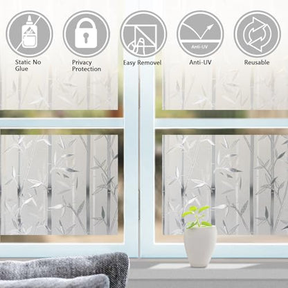 LEMON CLOUD Bamboo Frosted Glass Window Privacy Film, 45.2″ x 78.7″ - color: Bamboo Grove, size: 45.2" x 78.7"