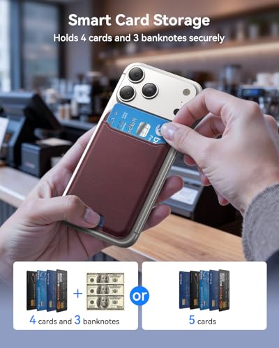 for MagSafe Wallet, Works with Apple Find My,5 Card Holder with Stand, Magnetic Phone Wallet Stand for iPhone 17/16/15/14/13/12 Pro Max Air Plus, RFID Blocking Vegan Leather,Burgundy - color: Findmy Burgundy
