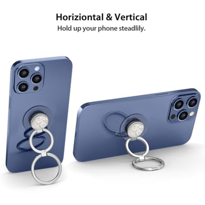 Phone Grip, Phone Ring Holder Finger Kickstand, Foldable & Adjustable Double Metal Cell Phone Rings Gripper Stand for iPhone Samsung &Other Phones - White Marble - color: Silver White Marble