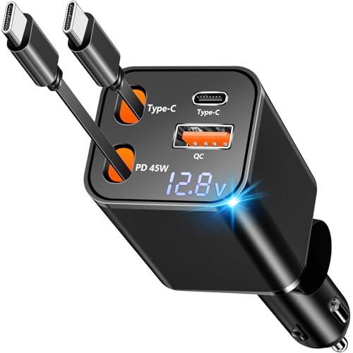 Apple MFi Certified Retractable Car Charger, 120W PD/QC USB C Car Charger - color: Bronze Black