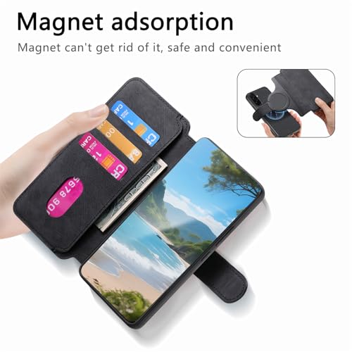 2 in 1 Wallet Case for Samsung Galaxy S26+ Plus CMG Black | PU Leather Magnetic Flip Folio Case with RFID Blocking Card Holder, Credit Card Slots Kickstand, Shockproof Protective Cover - color: Black, size: Samsung Galaxy S26+