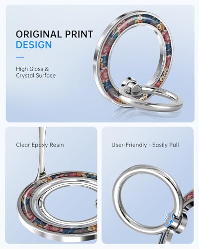 Magnetic Phone Ring, Compatible with MagSafe Phone Grip, Oil Flower - color: Oil Flower