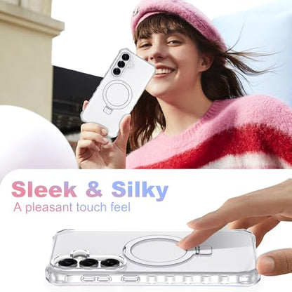 Compatible with Samsung Galaxy S26 Case 6.3'' Cute Wavy Frame with Magnetic Stand [Compatible with Mag-Safe] Military-Grade Translucent Phone Case for S26, Translucent - color: Translucent, size: Samsung Galaxy S26