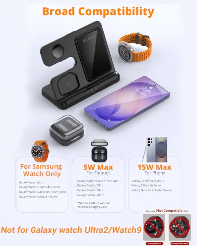 15W Qi-Certified 3-in-1 Wireless Charger for Samsung