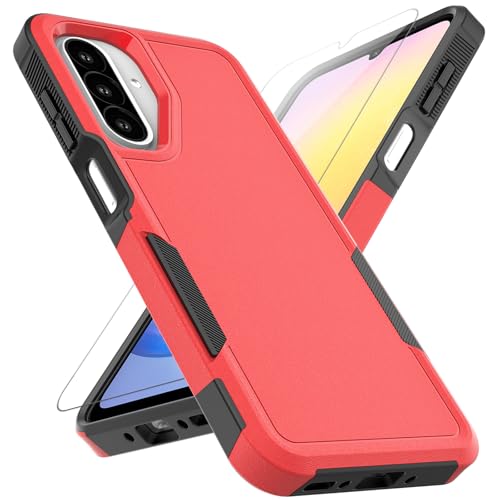 for Samsung Galaxy A17 Case: Dual Layer Protective Heavy Duty Cell Phone Cover Shockproof Rugged with HD Screen Protector - Military Protection Bumper Tough for Samsung Galaxy A17 5G 2026, Red - color: Red (PC) + Black (TPU)