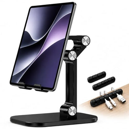 Phone Stand,(3 Cable Organizers for Desk),Set, Adjustable Phone Stand, Tablet Holder, Height & Angle Adjustable, Anti-Slip Base for Smartphones, Compatible with iPhone 17/16/15/14/13 & Android