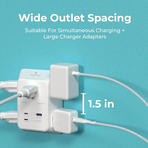 Travel Depot 5-Outlet Wall Outlet Extender with Surge Protector, (White) - color: White