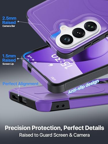 for Samsung Galaxy S26 Case Rugged Dual-Layer Shockproof Purple | Fit for Magsafe, Heavy Duty Military-Grade Protection, Matte Finish Scratch Resistant Anti-Fingerprint, S 26 Phone Case - color: Purple