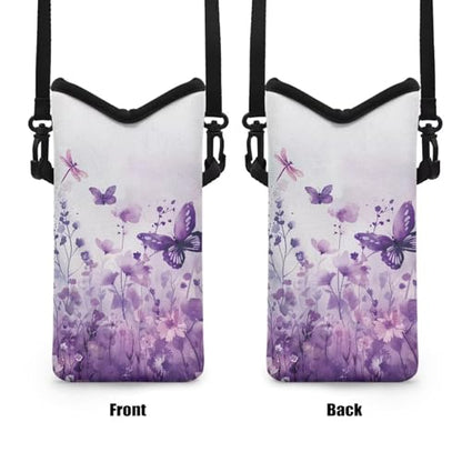 Crossbody Phone Bag for Waterproof Smartphone Protection Bag with Adjustable Strap Women Men for iPhone 15/14/13 Pro Max, 15/14 Plus, Butterfly Dragonfly Purple Flower - color: Butterfly Dragonfly Purple Flower