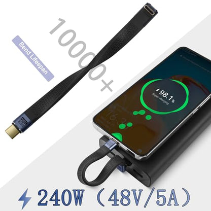 QIANRENON 240W USB4.0 C Male to 90° Angle Type C Male PD Fast Charging Short Cable 40Gbps USB Type C 4.0 Flat Soft Data Cable, for Thunderbolt 3/4 Power Bank Smartphone, 13cm/5.1in (Positive Bend)