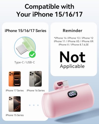 [2-Pack]Portable Charger USB C for iPhone 18/17/16/15 Series,Pink&Green - color: Pink&Green