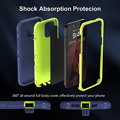 Sansunto Case for iPhone 14 Pro Max, Heavy Duty Defender Shockproof Protective Cover, Dual-Layer Rugged Bumper Phone Case, 6.7 inch (NavyLime) - color: NavyLime