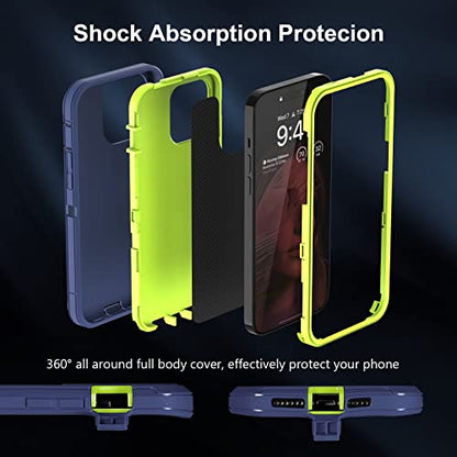 Sansunto Case for iPhone 14 Pro Max, Heavy Duty Defender Shockproof Protective Cover, Dual-Layer Rugged Bumper Phone Case, 6.7 inch (NavyLime) - color: NavyLime
