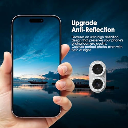TENOC Camera Lens Protector for iPhone 16 & 16 Plus, Silver Glitter - size: iPhone 16/16 Plus
