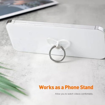2pcs Phone Ring Stand Holder with Diamond，Heart Shape Transparent Phone Ring Kickstand，360 Degree Rotation Finger Ring Grip Compatible with All Smartphones，Tablet and Case