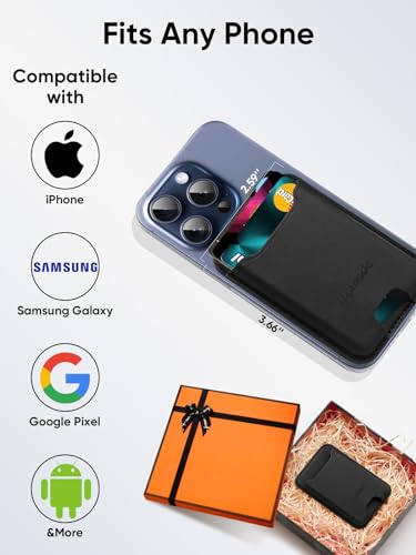 Phone Card Holder, Premium Leather Phone Wallet Stick on, Fit 4 Cards - color: Black