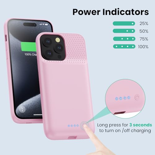 Battery Case for iPhone 15Pro Max, Upgrade 8600mah Portable Slim Battery Charging Case, 15W Fast Charging Rechargeable Protective Extended Charger Cover for iPhone 15 Pro Max (6.7 inch)-Pink - color: Pink