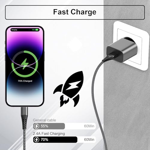 Phone Charger Cord 2Pack 10FT USB Lighting Cable Nylon Braided Phone Cords Fast Charging 10 ft Compatible with Phone 13 12 11 Pro Max XR XS X 8 7 6 Plus SE Pad and More