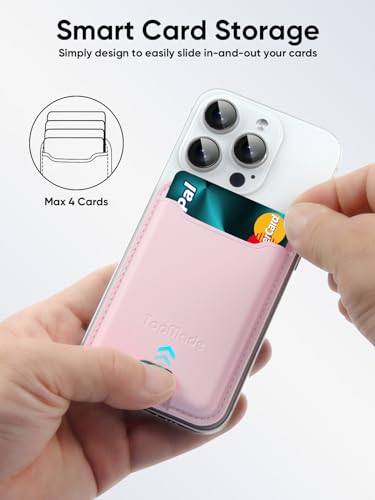Phone Card Holder, Premium Leather Phone Wallet Stick on, Fit 4 Cards - color: Pink