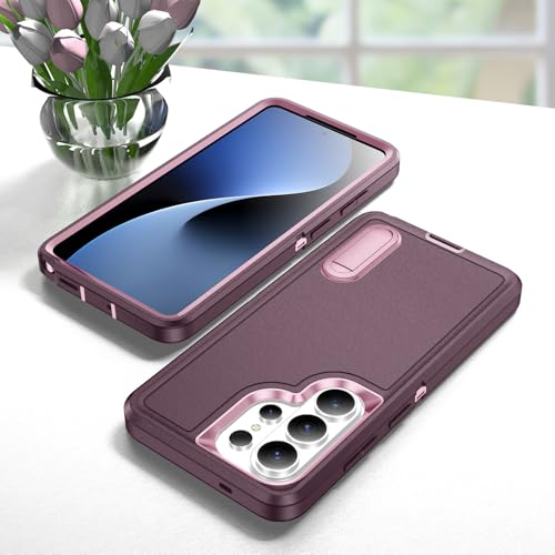 for Samsung Galaxy S26 Ultra Case with Kickstand Case 3-Layer Military Grade Protective Case Cover Silicone Heavy Duty Rugged Shockproof for Galaxy S26 Ultra Phone Case (Purple+Pink) - color: Purple+Pink