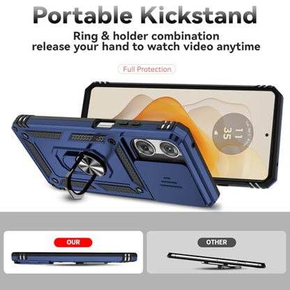 for Motorola Moto G 2025 / Moto G 2026 / Moto G Play 2026 Case, with Slide Camera Cover Screen Protector Ring Holder Kickstand Military Grade Protection Drop Tested Protective Phone Case (Navy Blue) - color: Navy Blue with camera cover Military-Grade 2nd