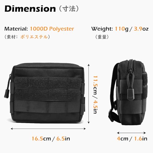TRIWONDER Tactical Cigarette Pouch Molle Small Military Bag Battery Cigarette Case EDC Utility Card Holder Lighter Slot Mini Cigar Waist Pack - color: 07 Black - 2 Pack
