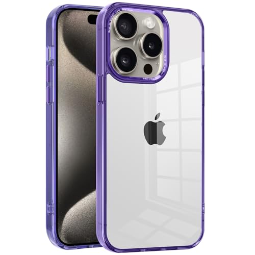 CcacHe Designed for iPhone 15 Pro Case,[Anti-Yellowing] [Military-Grade Protection] Anti-Scratch Transparent Back Slim Shockproof Phone Cover 6.1 Inch (Purple) - color: Purple
