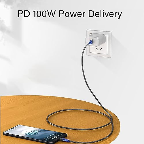 15FT 100W USB-C to USB-C Cable PD Fast Charging Cable Nylon Black - color: Black, size: 15FT
