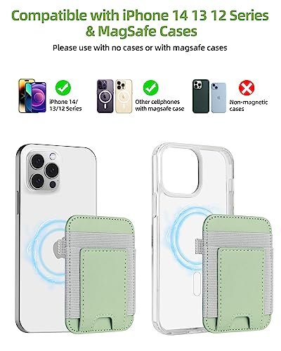 For Magsafe Wallet, Strongest Magnetic Wallet for iPhone 17/16/15/14/13/12 Series, Magnetic Card Holder with 2 Card Slots, RFID Blocking, Vegan Leather, Hold 7 Cards, Light Green | Magnetic Wallet for iPhone 17/16/15/14/13/12 Series, Magnetic Card Holder