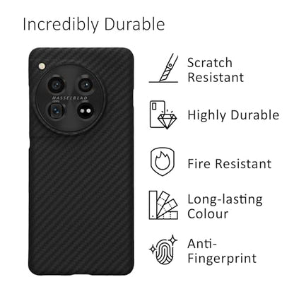 kalibri Aramid Fiber Case Compatible with OnePlus 12 - Case Super Slim Strong Protective Phone Cover - Black Matte - size: 12