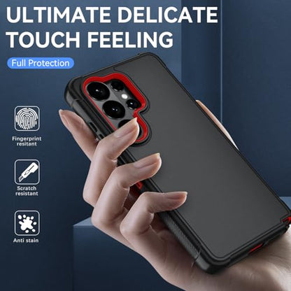 for Samsung Galaxy S26 Ultra Case with HD Screen Protector, 3-Layer Shockproof Military Grade Full Body Protection, Heavy Duty Hybrid Protective Phone Cover(Black/Red) - color: Black/Red