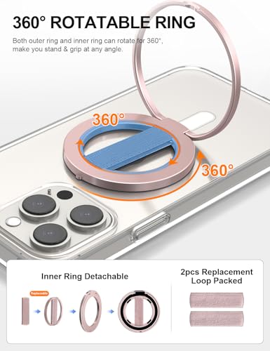EWA MagOne Ultra for Magsafe Phone Grip Kickstand [Replaceable Elastic Finger Loop], Mag Safe Ring Holder Stand, Two-Sided Magnetic Phone Accessories for iPhone 17,16,15,14,13,12 Pro/Max/Plus-RoseGold - color: Rosegold