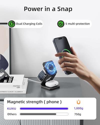 KUXIU Qi2-Certified 15W 3 in 1 Magnetic Wireless Charging Station for Apple - color: Black