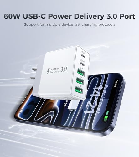 [2-Pack] 60W USB C Wall Charger,5-Port Fast USB C Charging Block - color: Updated White