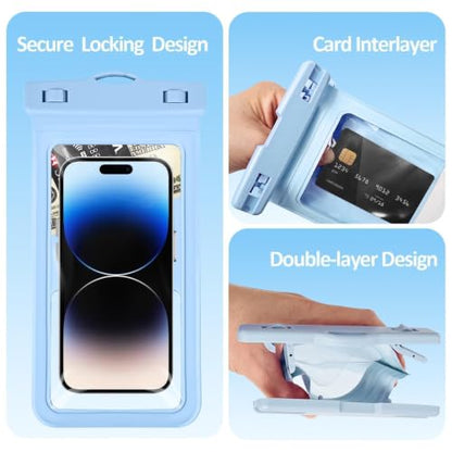 MOLOPPO Waterproof Phone Pouch, Large, Blue, for iPhone 15 16 17 Pro Max | Card Slot Inside, Beach Essentials, Waterproof - color: A5-Blue with Card Holder-1 Pack