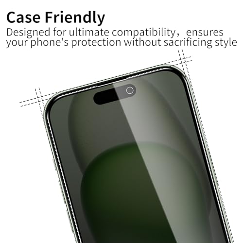 3 Pack Privacy Screen Protector for iPhone 15/15 Pro/16, 9H Hardness Double Shatterproof Anti-Spy Tempered Glass Film, Easy Installation, Case-Friendly - size: iPhone 15/15 Pro/16