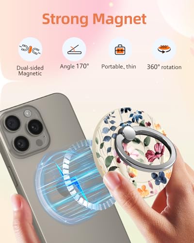 Lotadilo Magnetic Phone Ring Holder, Cute Phone Grip Stand, Leaf Flower - color: Leaf Flower