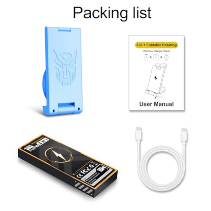 2024 Upgrated Wireless Charger: 3 in 1 Charger Stand Multiple Devices for Apple - iPhone 16 15 14 Pro Max 13 12 11 - Watch 10 9 8 7 6 5 4 3 2 SE and Ultra Series - Airpods 4 3 2 Pro - color: Blue