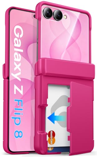ASAFCASE for Samsung Galaxy Z Flip 8 Case with Hinge Protection, Hot Pink | Card Slot (2-3 Cards), Outer Screen Protector, Military Grade Protect, Heavy Duty Wallet Case for Samsung Galaxy Flip 8 - color: Hot Pink, size: Galaxy Z Flip 8