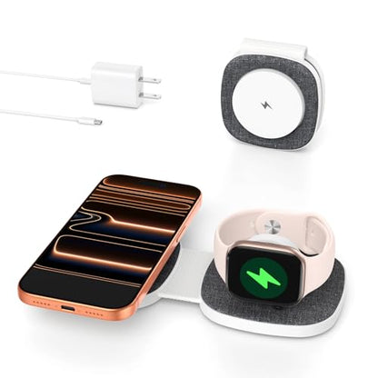 2-in-1 Foldable Charger Compatible with MagSafe iPhone, Watch & AirPods - color: Black