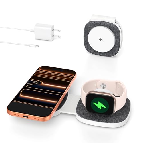2-in-1 Foldable Charger Compatible with MagSafe iPhone, Watch & AirPods - color: Black