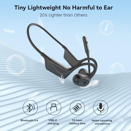 MONODEAL Open Ear Headphones with Mic, Lightweight Bluetooth 5.4 Headset with Microphone Noise Cancelling Mute Button, Wireless Headset Earphones for Work, Driving, Home Office, Workouts - color: Black