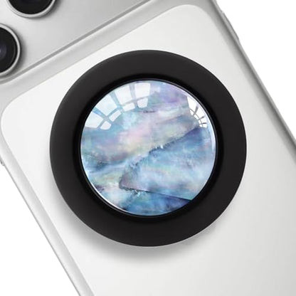 Clear Crystal Natural Sea Shell Mother of Pearl Magnetic Phone Grip Compatible with Magsafe，Collapsible Mobile Phones Stand Holder for Smartphone Tablet Cell Phone Accessory - Blue - color: Blue